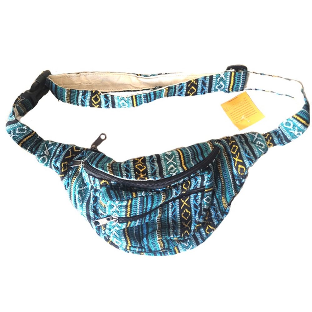 Handwoven Cotton Hemp Fanny Pack Turquoise Blue